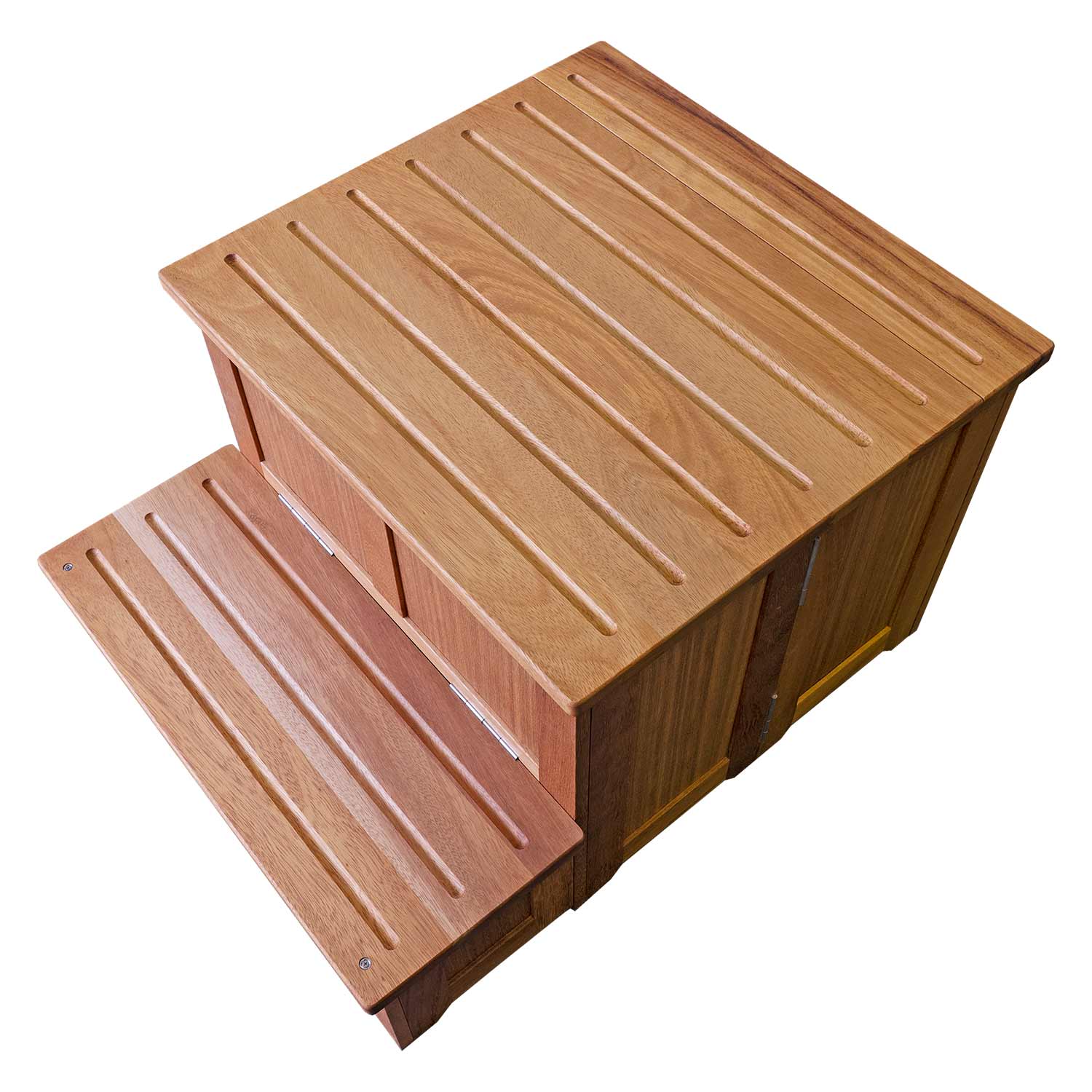 A wooden dock step 