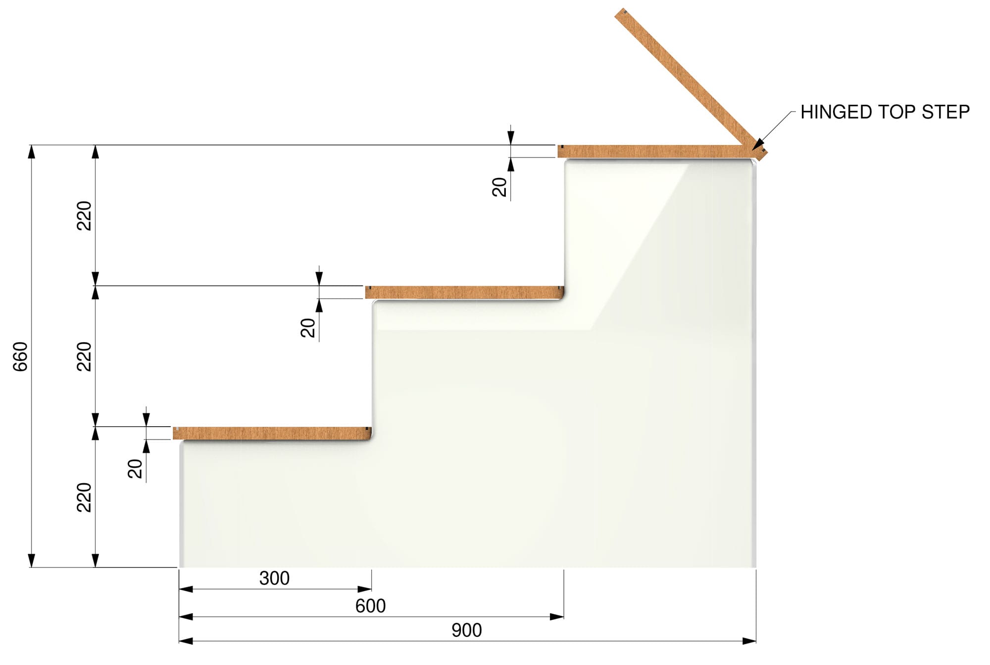 A side profile diagram of our fibreglass dock steps