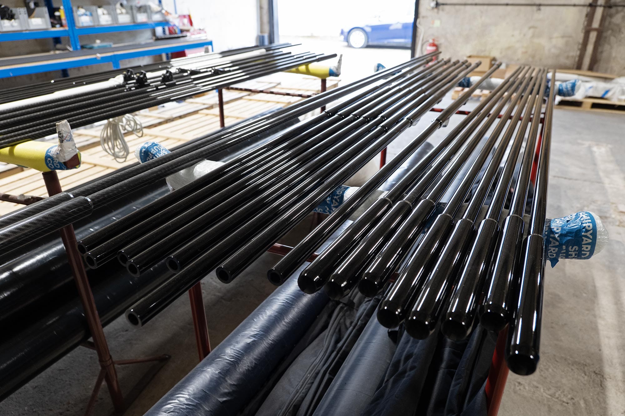 Tender whips in a warehouse