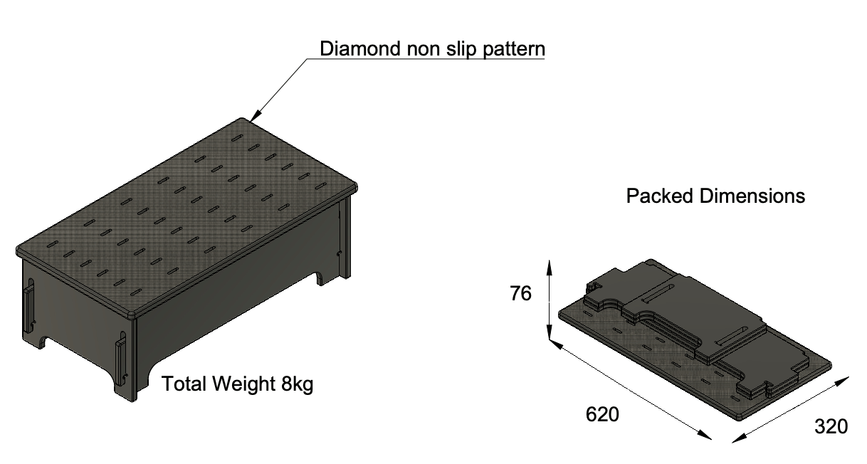 A side profile diagram of our fibreglass dock steps