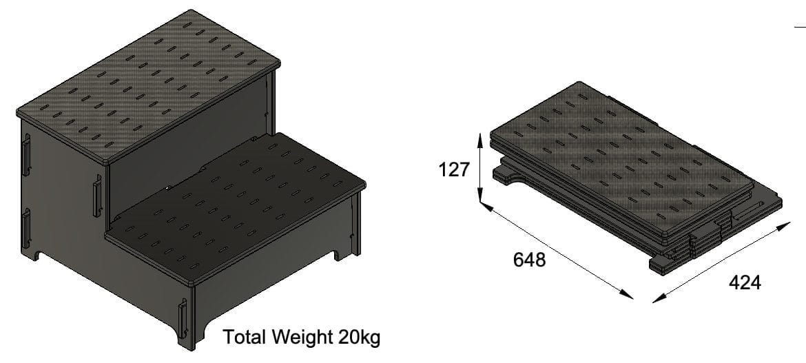 A side profile diagram of our fibreglass dock steps