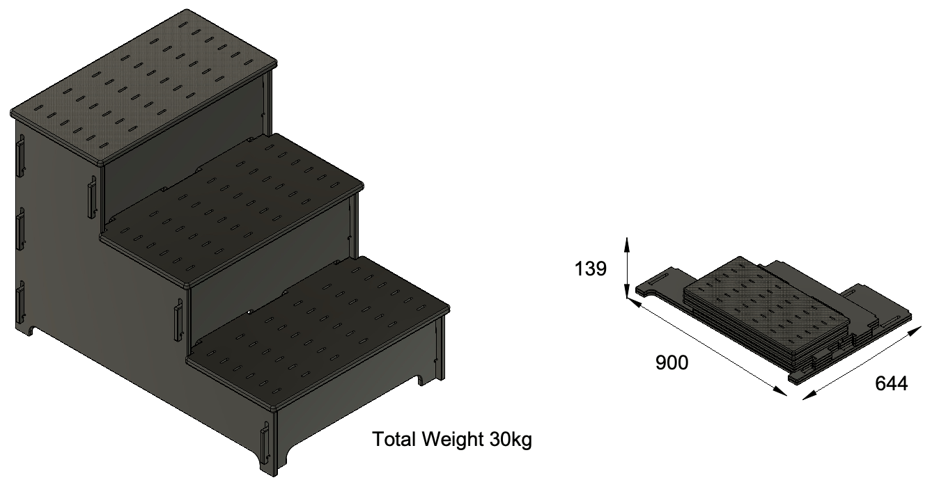 A side profile diagram of our fibreglass dock steps